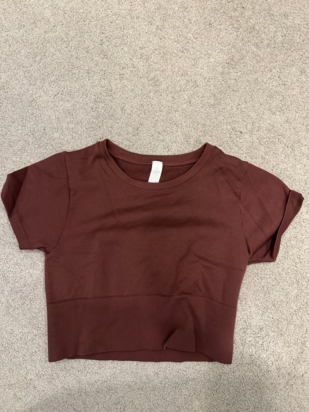 aerie Short Sleeve Ribbed Crop Top - Maroon
